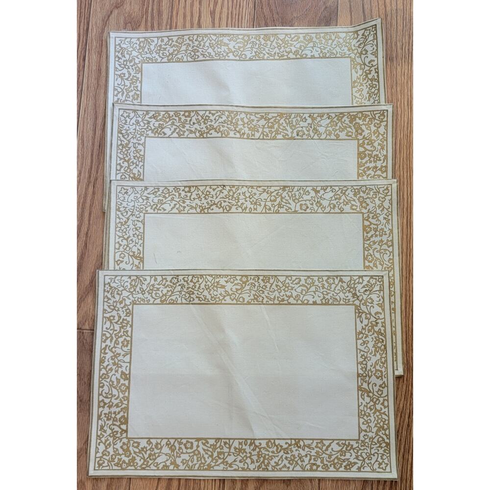 VTG Hayim Co 5 Ivory With Gold Stamping Placemats Hand Woven 100% Cotton NOS